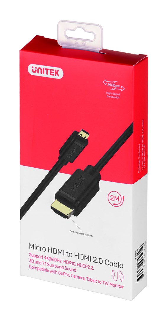 HDMI kabel UNITEK Y-C182, 2m, 4K@60Hz, crna boja-3