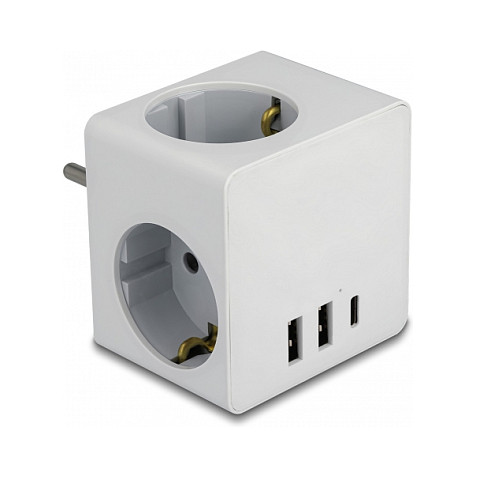 Razdjelnik napajanja DELOCK Power Cube (3x Schuko, 2x USB-A, 1x USB-C PD 20W) bijeli-0