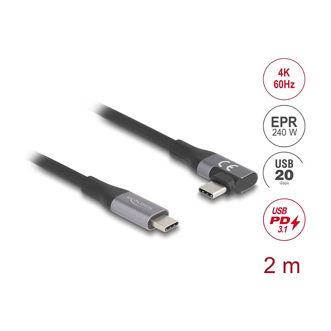 USB-C kabel DELOCK 81132 (20 Gbps, USB PD 3.1 240W, 2m, kutni)-1