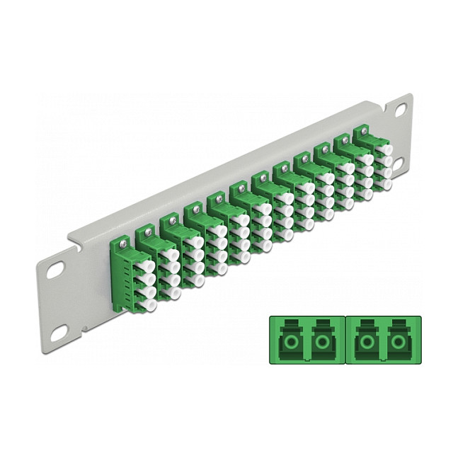 Mrežni patch panel DELOCK 10″ za optičke kablove (12 x LC Quad, 1U, sivi)