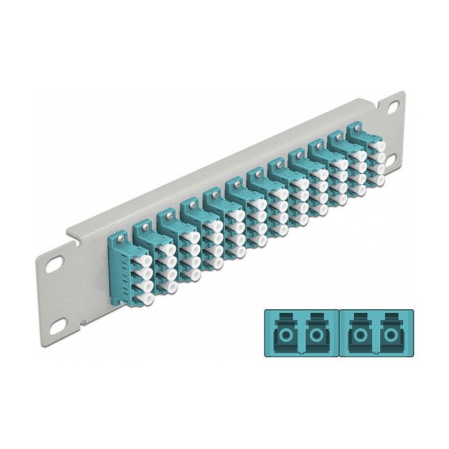 Mrežni patch panel DELOCK 10" za optiku (1U, 12 x LC Quad, sivi)-0
