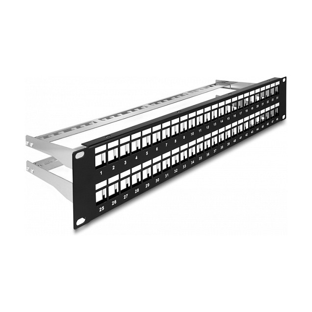 Patch panel DELOCK 19" Keystone 48 portova (2U, s rasteretnim šipkama)-0