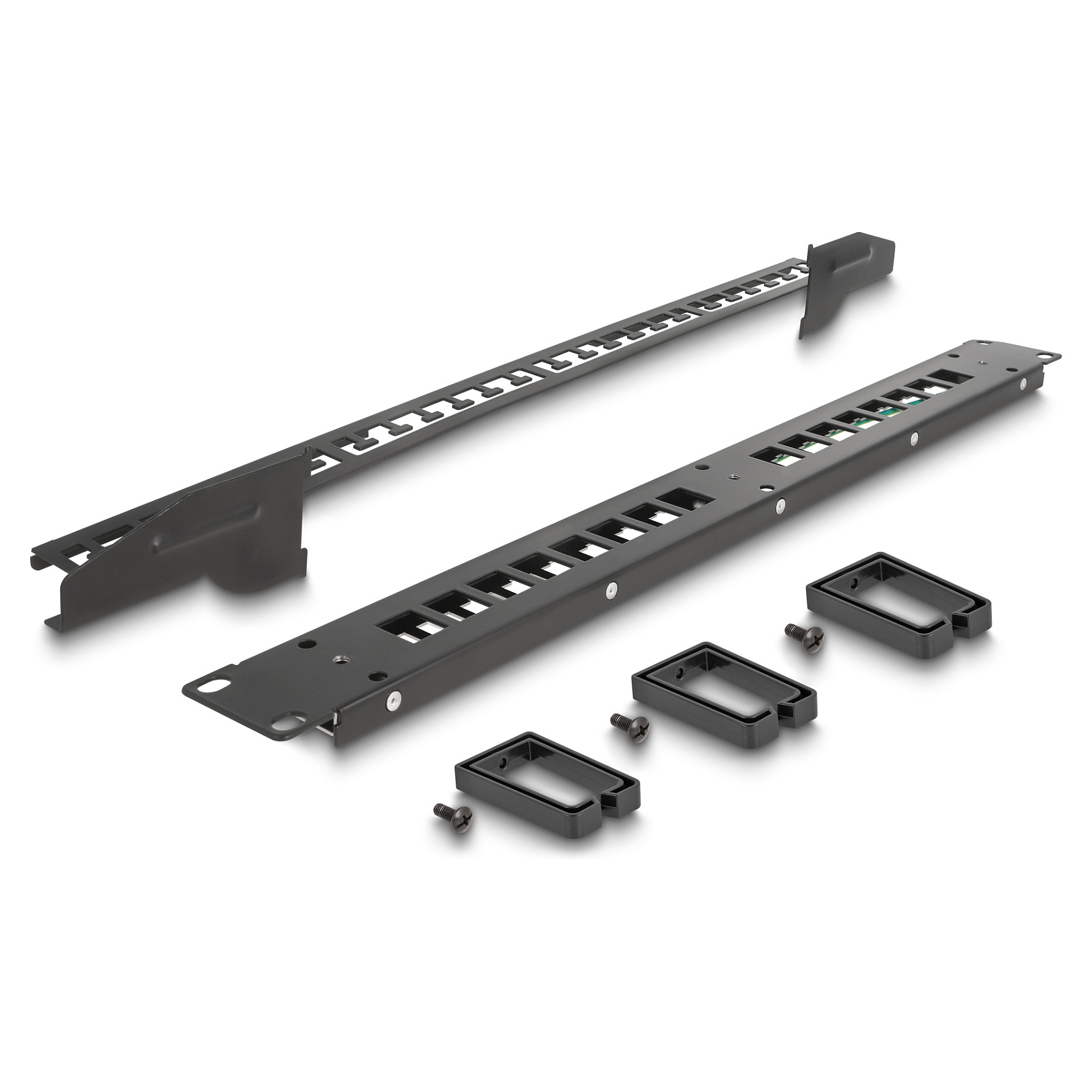 Patch panel DELOCK 19" Keystone 16 Port (1U, 3 nosača, rasteretna šina, crni)-2