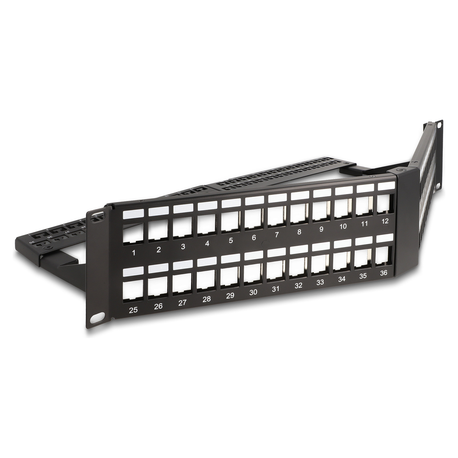 Mrežni patch panel DELOCK 19" 48 portova (2U, kutni, s rasteretnom šipkom)