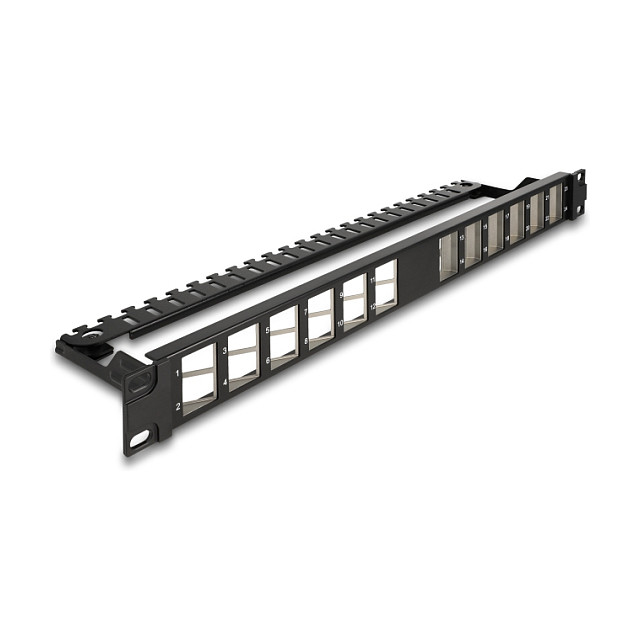 Mrežni patch panel DELOCK 19" Keystone 24 Port (1U, kutni, s rasteretnom šinom)