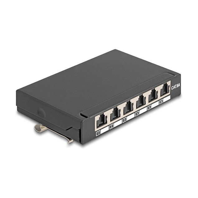 Mrežni patch panel DELOCK Mini Desktop 6 Port Cat.6A (6x RJ45, oklopljen, stolna/zidna/DIN montaža)