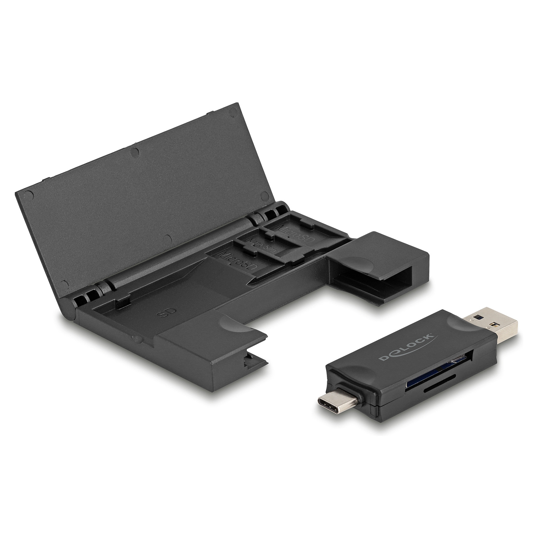 Delock čitač kartica USB-C / USB-A 3.2 Gen 1 za SD i Micro SD kartice + etui (91014)-0