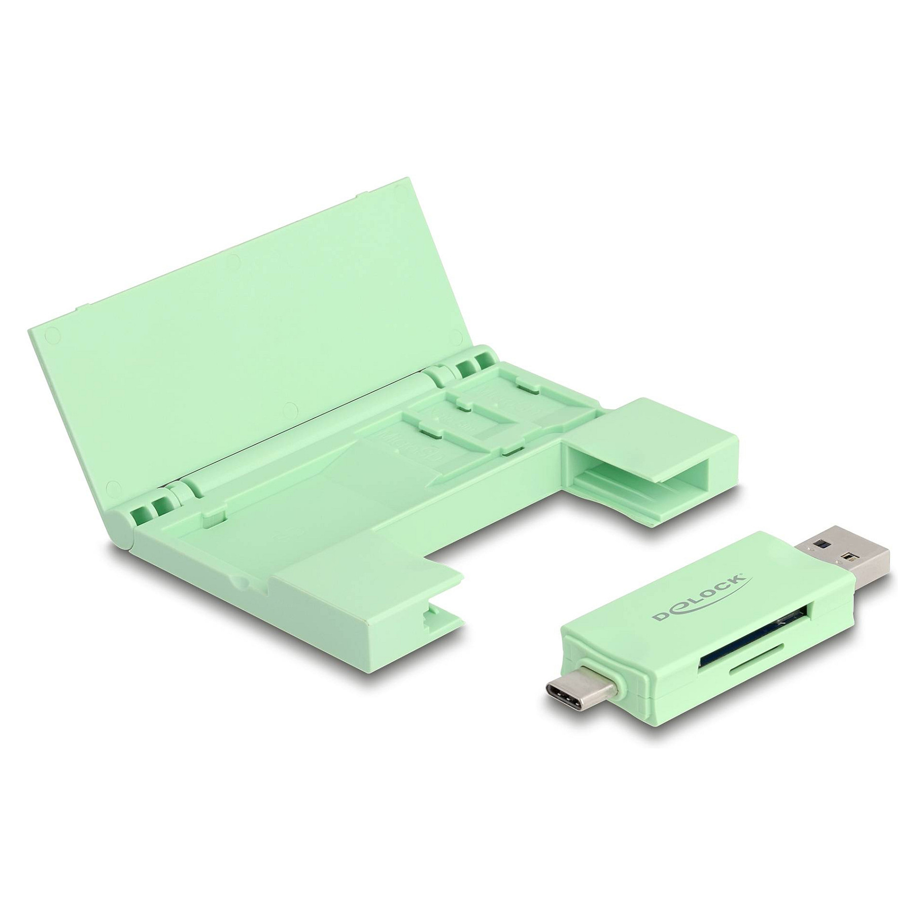 DELOCK čitač kartica USB 3.2 Gen 1 (USB-C / USB-A) za SD i Micro SD kartice + etui, mint-0