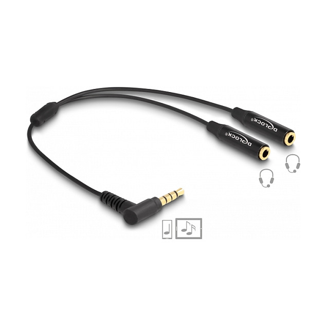 DELOCK Audio Splitter 3.5mm 4-pinski (M na 2xŽ) kutni, za slušalice s mikrofonom (66242)-0