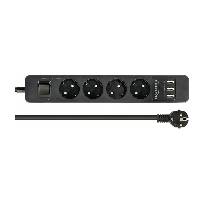Letva s prednaponskom zaštitom DELOCK 11209 (4 utičnice, 2x USB-A, 1.5m) crna