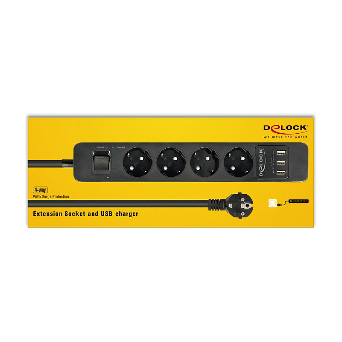 Letva s prednaponskom zaštitom DELOCK 11209 (4 utičnice, 2x USB-A, 1.5m) crna-1