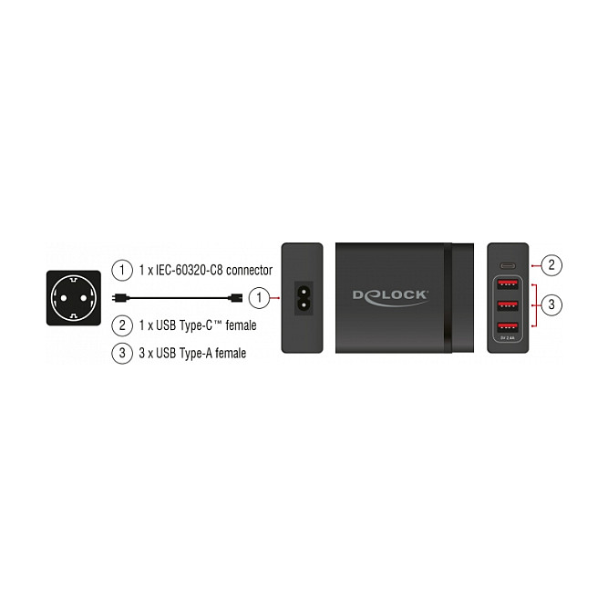 USB punjač DELOCK 4-portni (1x USB-C PD 60W, 3x USB-A 12W)-3