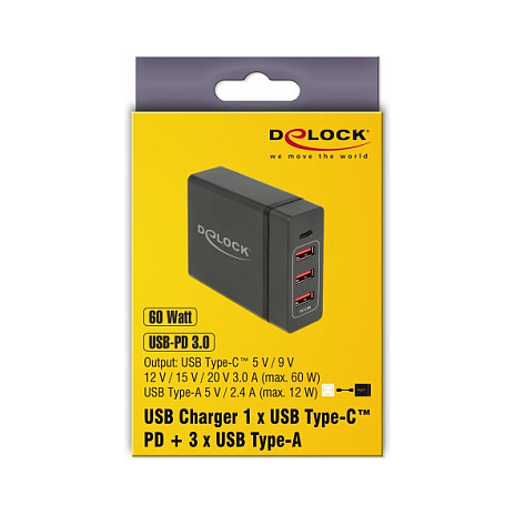 USB punjač DELOCK 4-portni (1x USB-C PD 60W, 3x USB-A 12W)-4