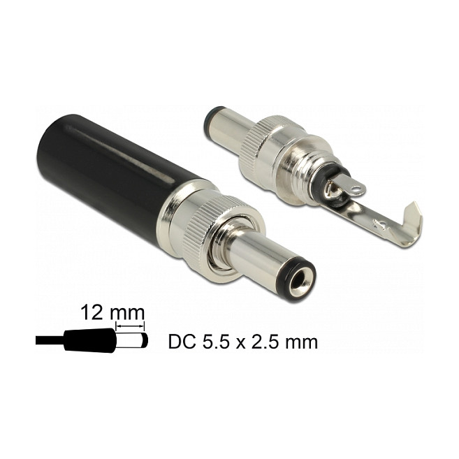 DC konektor DELOCK 5.5 x 2.5 mm muški (lemna verzija, duljina 12.0 mm)