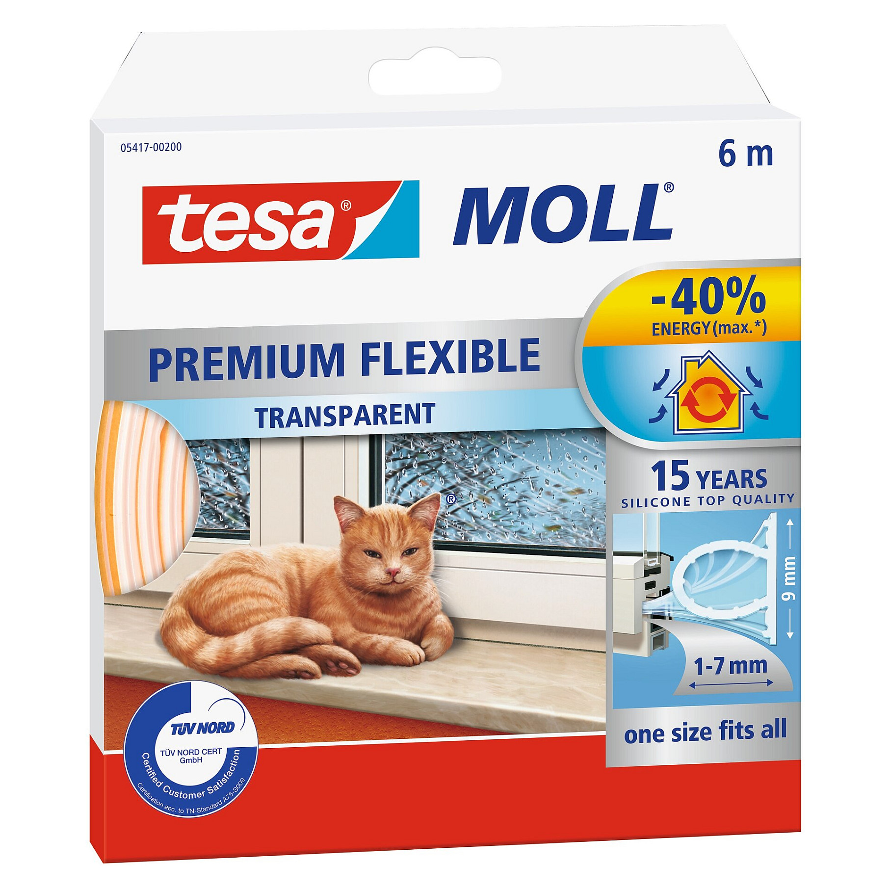 Brtva za prozore i vrata TESA Moll Premium Flexible (6m, prozirna, silikonska, za procjepe 1-7mm)