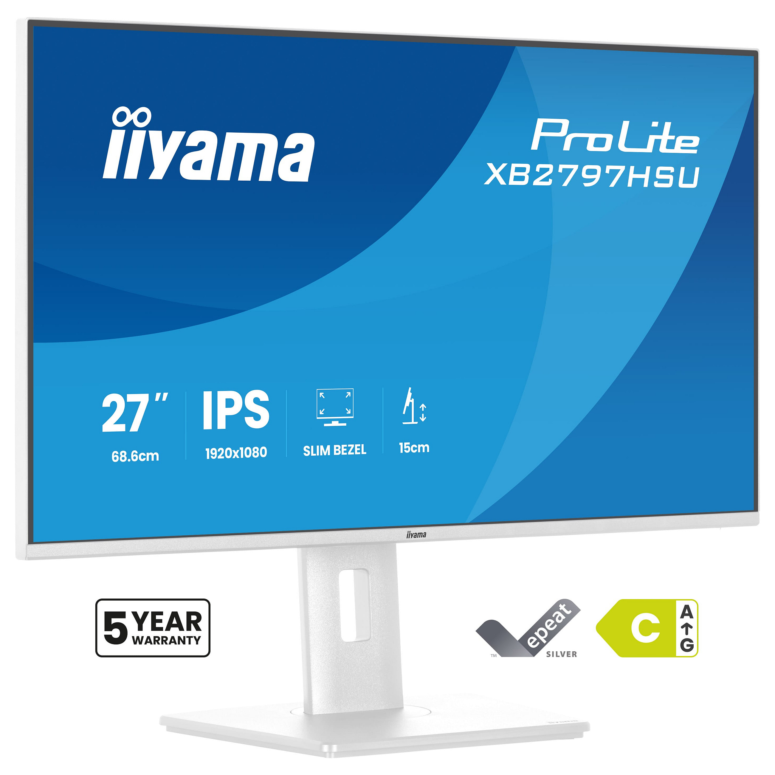 Monitor IIYAMA ProLite XB2797HSU-W1 (27", Full HD, IPS, 100Hz, USB-C 65W, bijeli)
