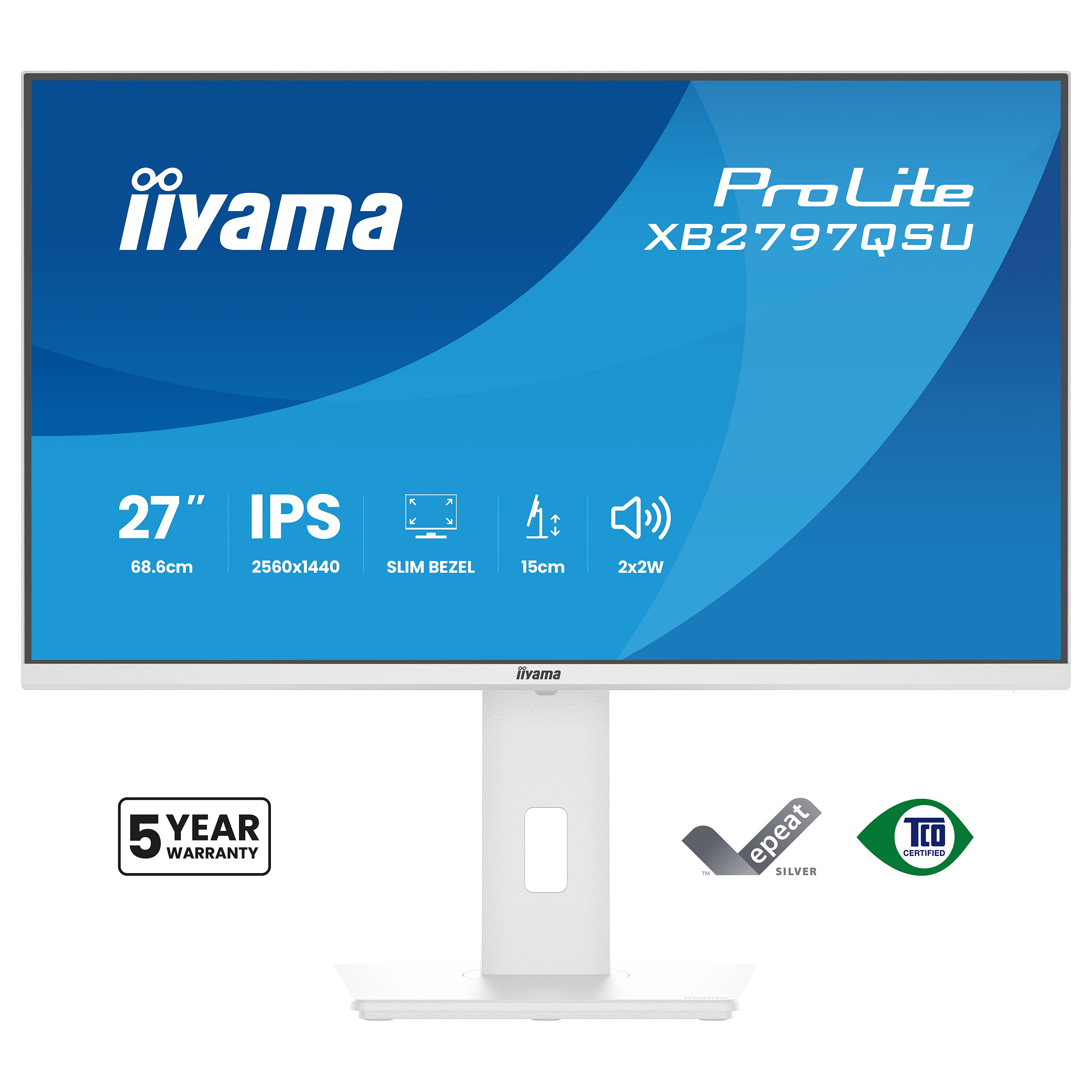 Monitor IIYAMA ProLite XB2797QSU-W1 (27" WQHD, IPS, 100Hz, 1ms, USB-C, KVM) White-1