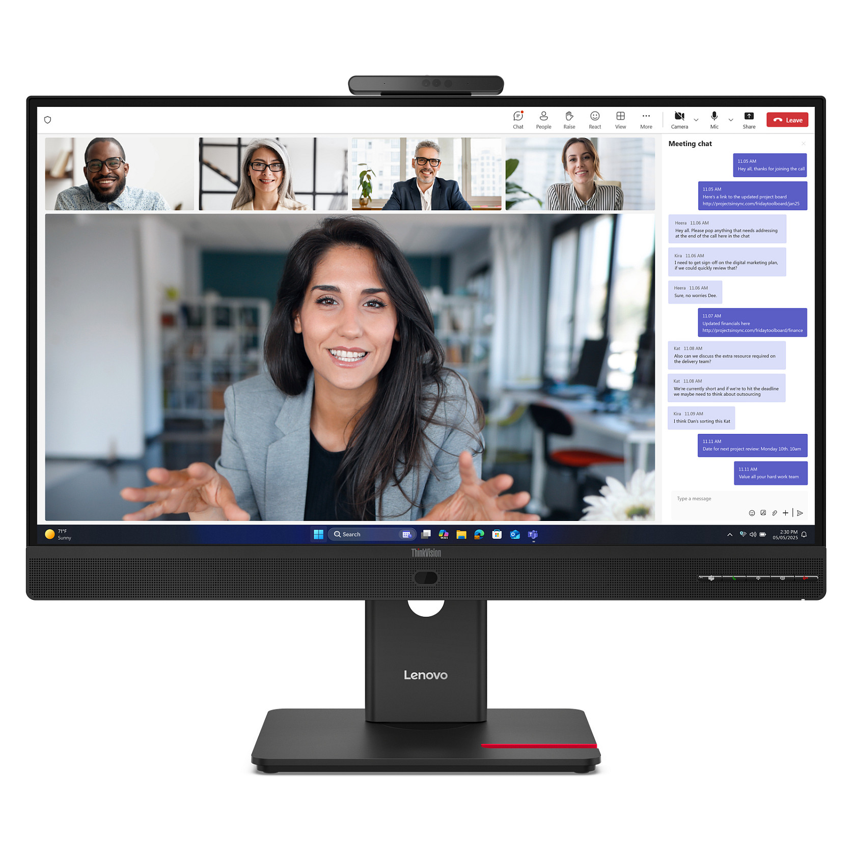 Monitor LENOVO ThinkVision T24v-30 (23.8" FHD IPS, 75Hz, Zvučnici, Kamera)-0
