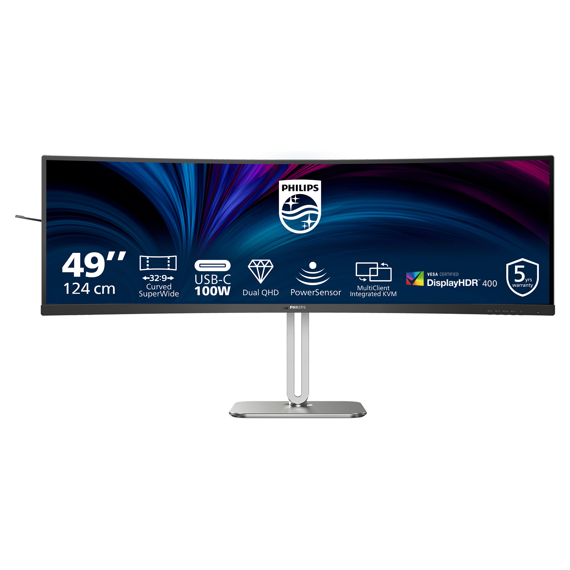 Monitor PHILIPS 49B2U5900C (49" 124 cm, 5120x1440 Dual QHD, VA, 75Hz, Thunderbolt 4, Webcam)