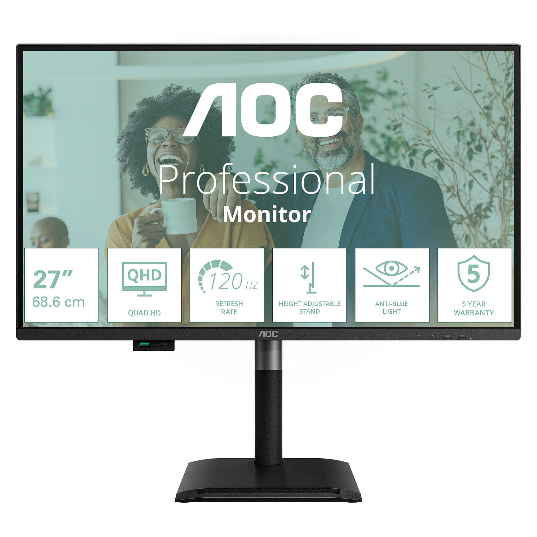 Monitor AOC Q27P4CV 27" (IPS, QHD 2560x1440, 75Hz, USB-C, KVM)-0