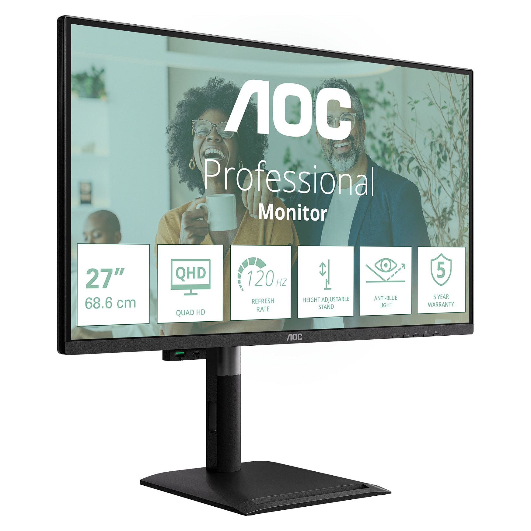 Monitor AOC Q27P4CV 27" (IPS, QHD 2560x1440, 75Hz, USB-C, KVM)-1