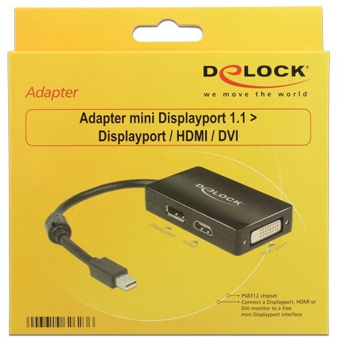 DELOCK Adapter Mini DisplayPort na DisplayPort / HDMI / DVI (4K, pasivni) crni-1