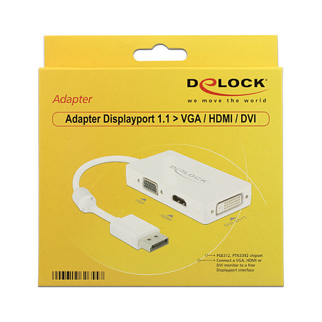 DELOCK Adapter DisplayPort 1.2 (M) na VGA/HDMI/DVI (Ž) 4K 30Hz bijeli (62606)-1