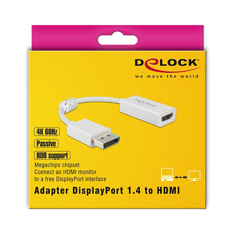 DELOCK DisplayPort 1.4 na HDMI 2.0 adapter 4K 60Hz (HDR, pasivni, bijeli)-1