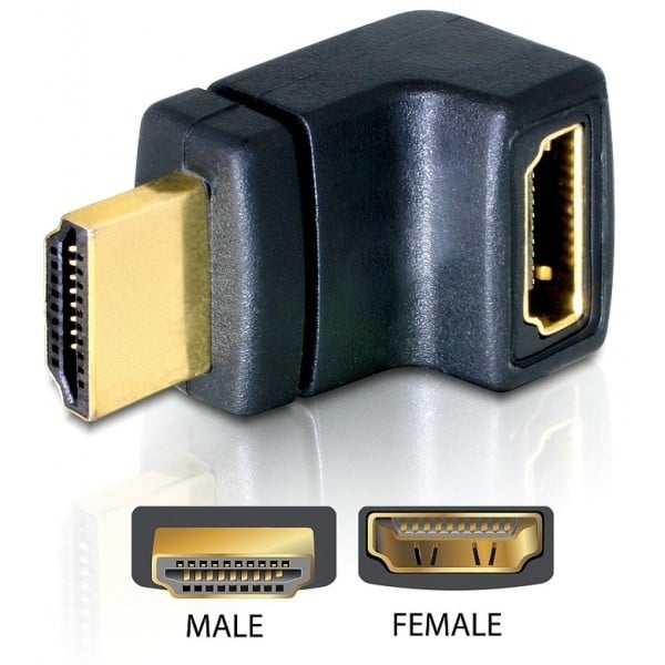 DELOCK Adapter HDMI muški > HDMI ženski 90° kutni (gore, 4K)