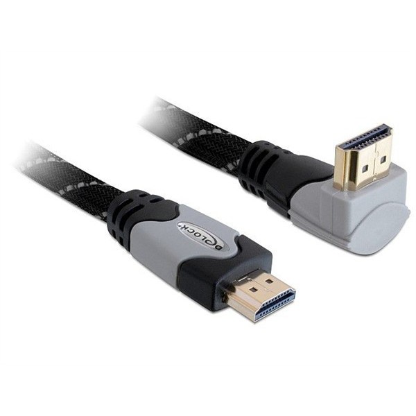 DELOCK HDMI kabel 2m (HDMI A-A M/M, 90° kutni konektor, 4K@60Hz, sivi)