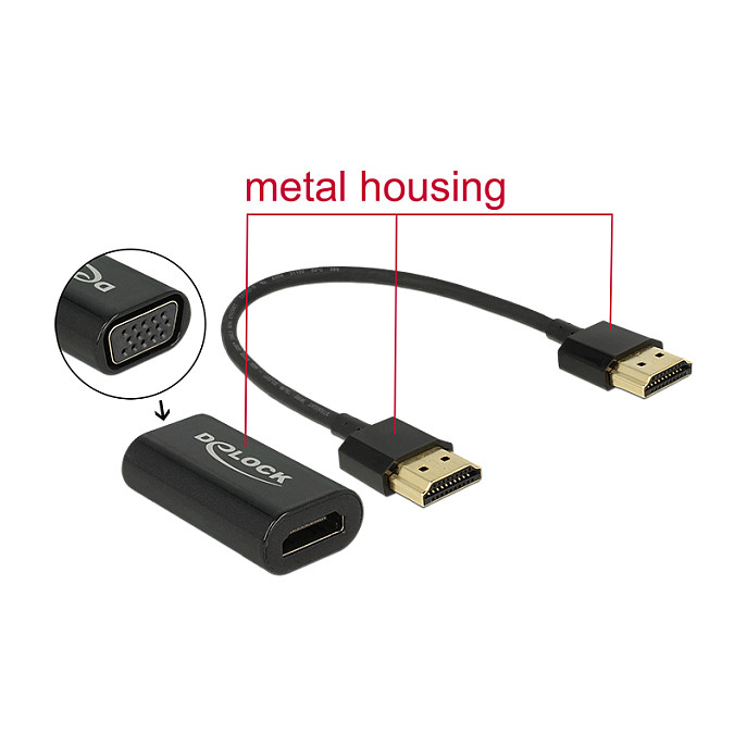 DELOCK Adapter HDMI na VGA (HDMI-A ženski > VGA ženski, bez vijaka, 1920x1200@60Hz) 65346-0