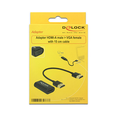 DELOCK Adapter HDMI na VGA (HDMI-A ženski > VGA ženski, bez vijaka, 1920x1200@60Hz) 65346-2