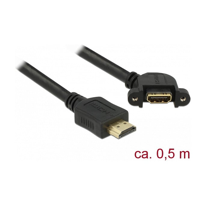 DELOCK Panel Mount kabel HDMI-A (M) na HDMI-A (Ž) 110° kutni 4K 30 Hz 0.5 m
