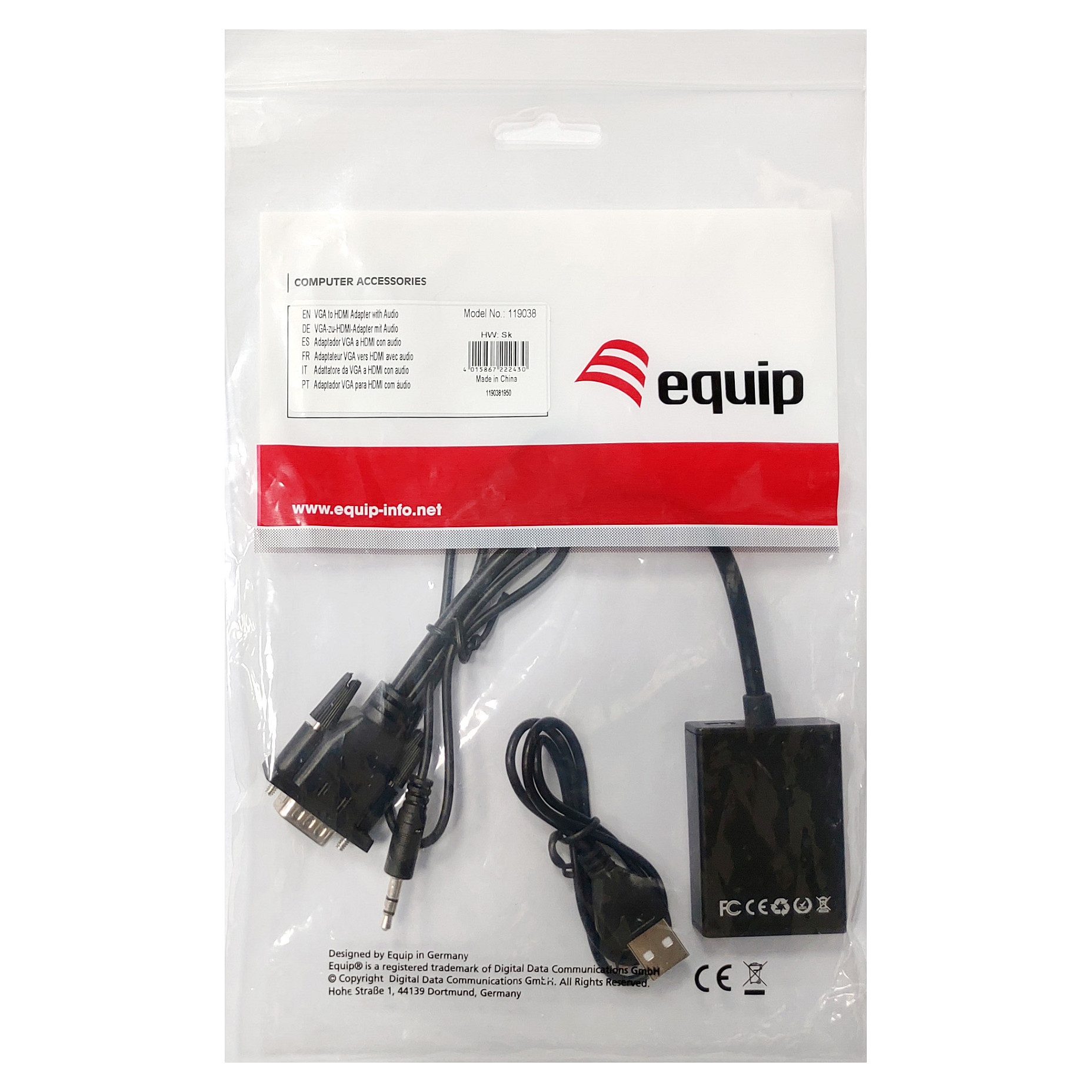 VGA na HDMI adapter EQUIP 133450 (s audiom, Full HD 1080p, 15 cm)-1