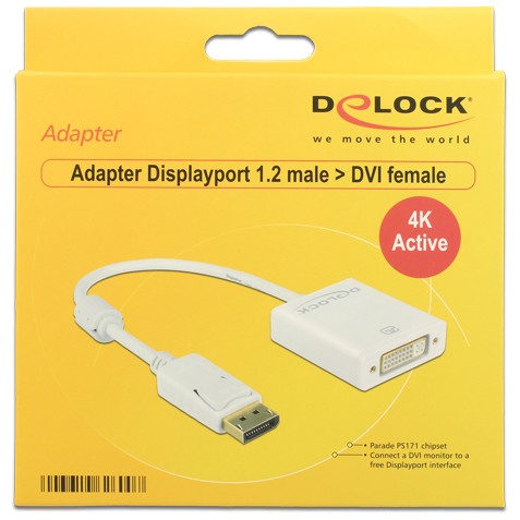 DELOCK Aktivni adapter DisplayPort 1.2 (M) na DVI 24+5 (Ž) 4K 30Hz, bijeli