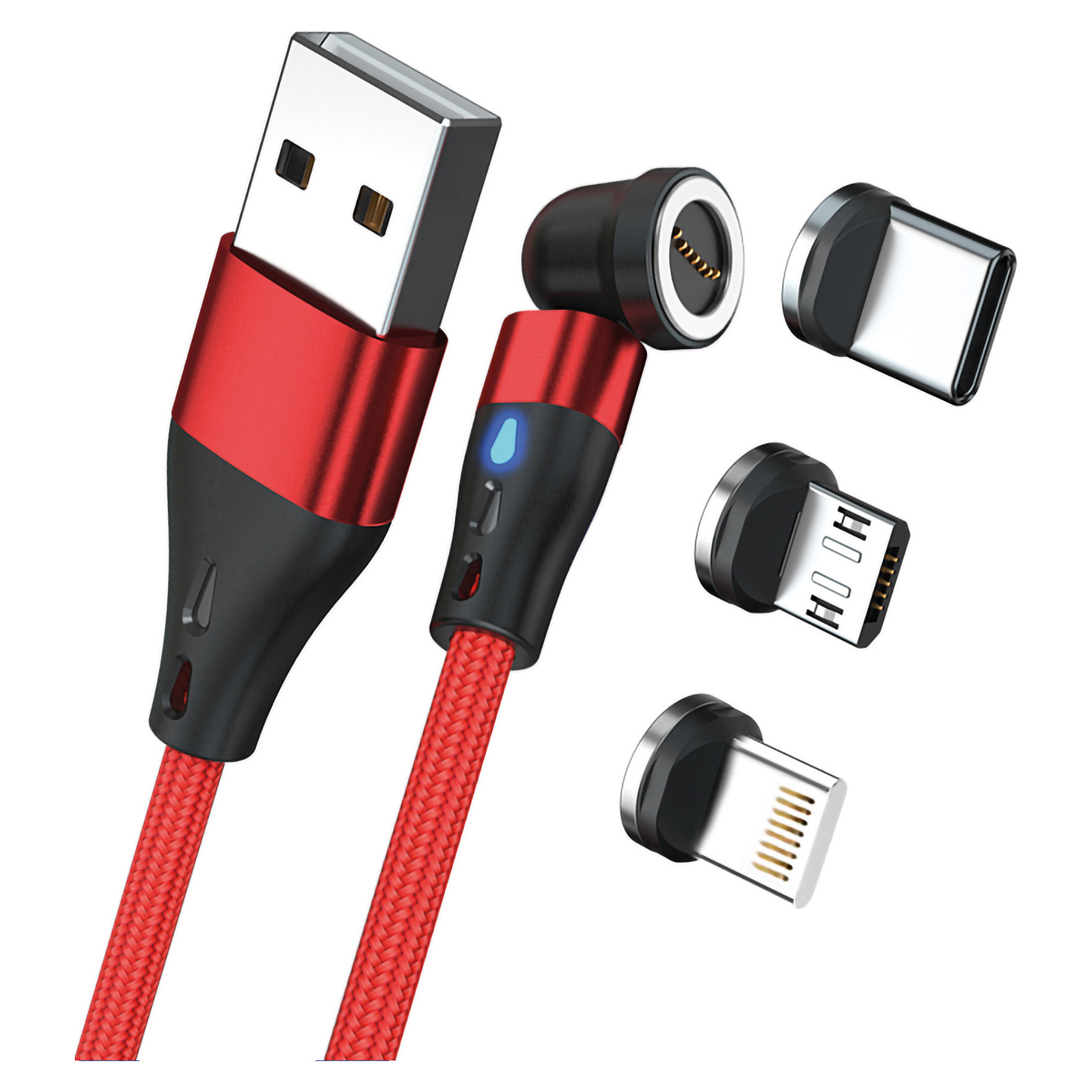 USB kabel REALPOWER Magnetic 3-u-1 (1m, 3A, Micro USB / USB-C / Lightning) crveni-0