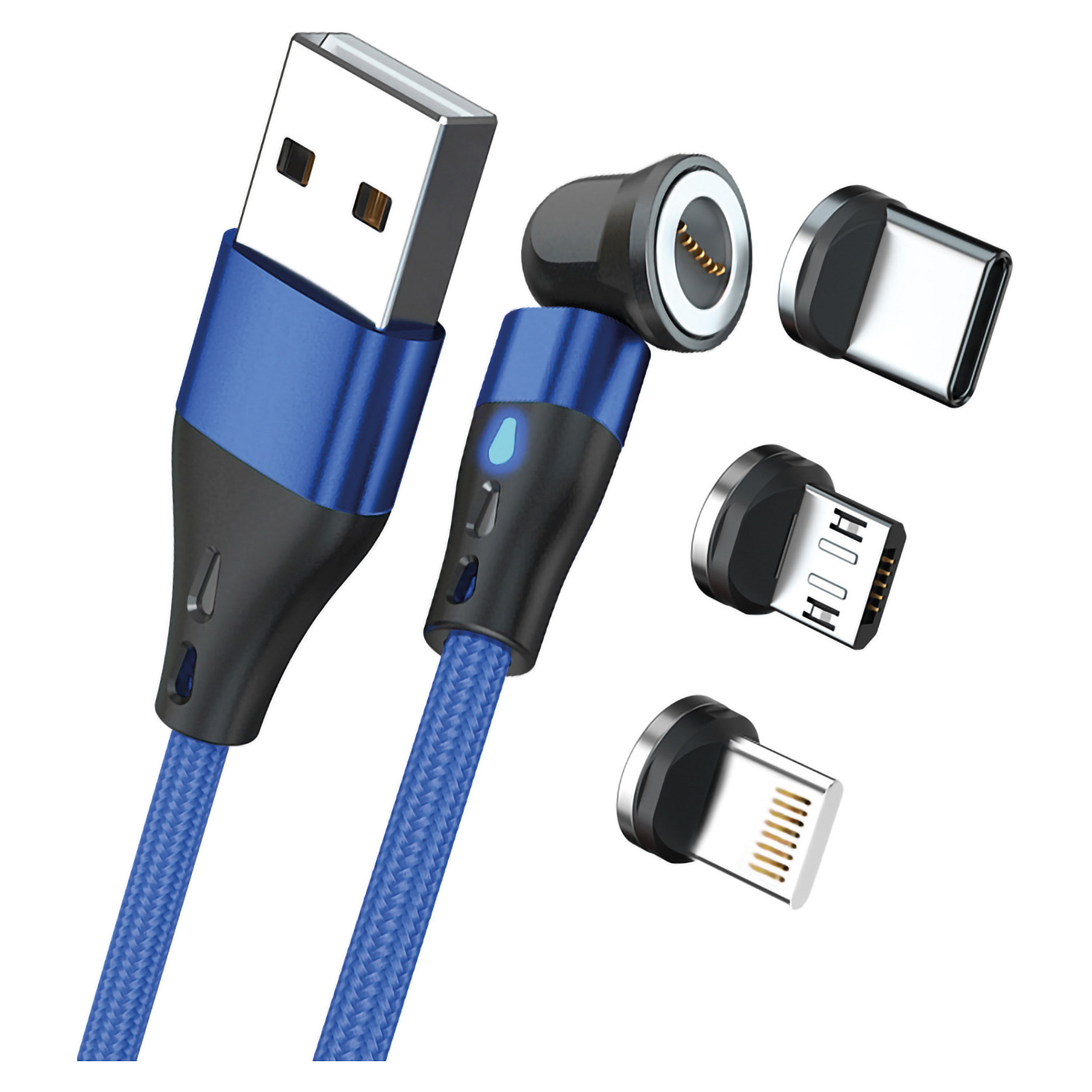 USB kabel REALPOWER Magnetic 3u1 (1m, 3A, Micro USB/USB-C/Lightning), plavi-0