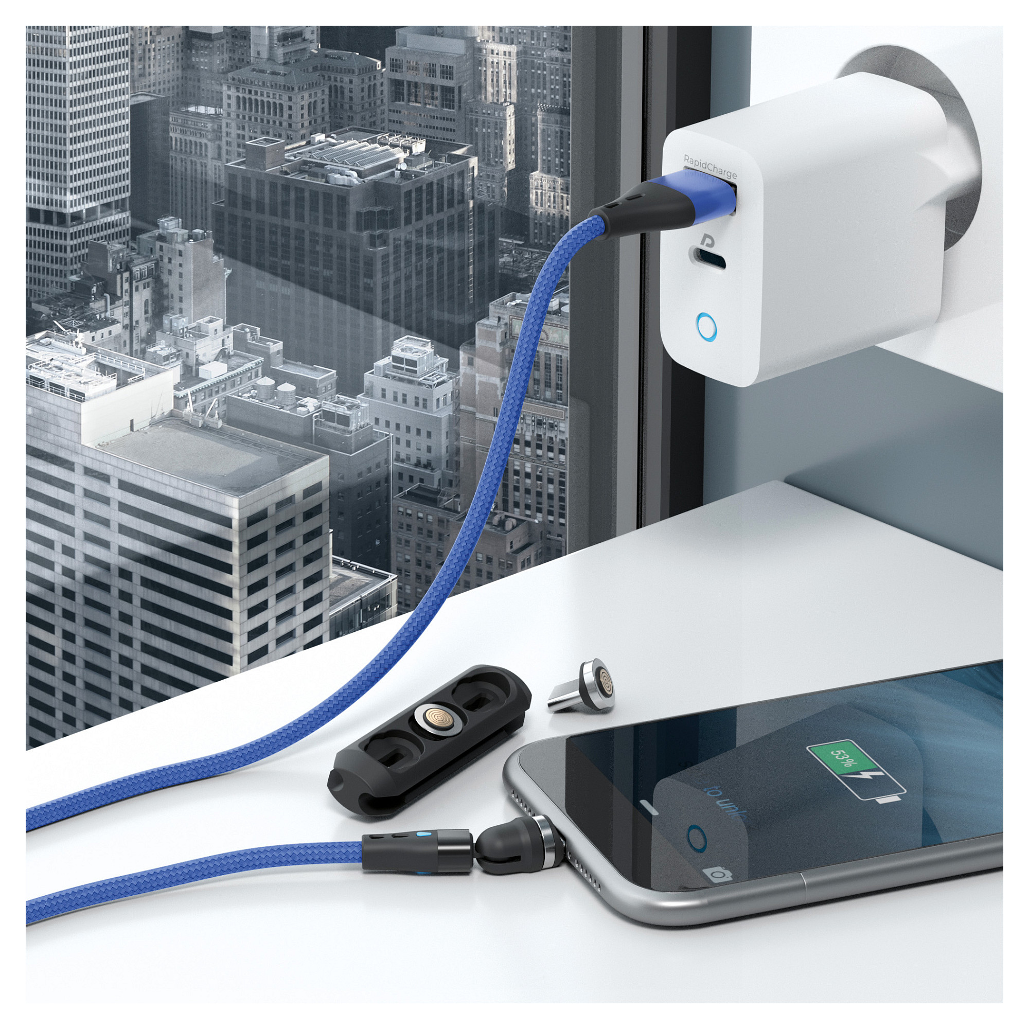 USB kabel REALPOWER Magnetic 3u1 (1m, 3A, Micro USB/USB-C/Lightning), plavi-4