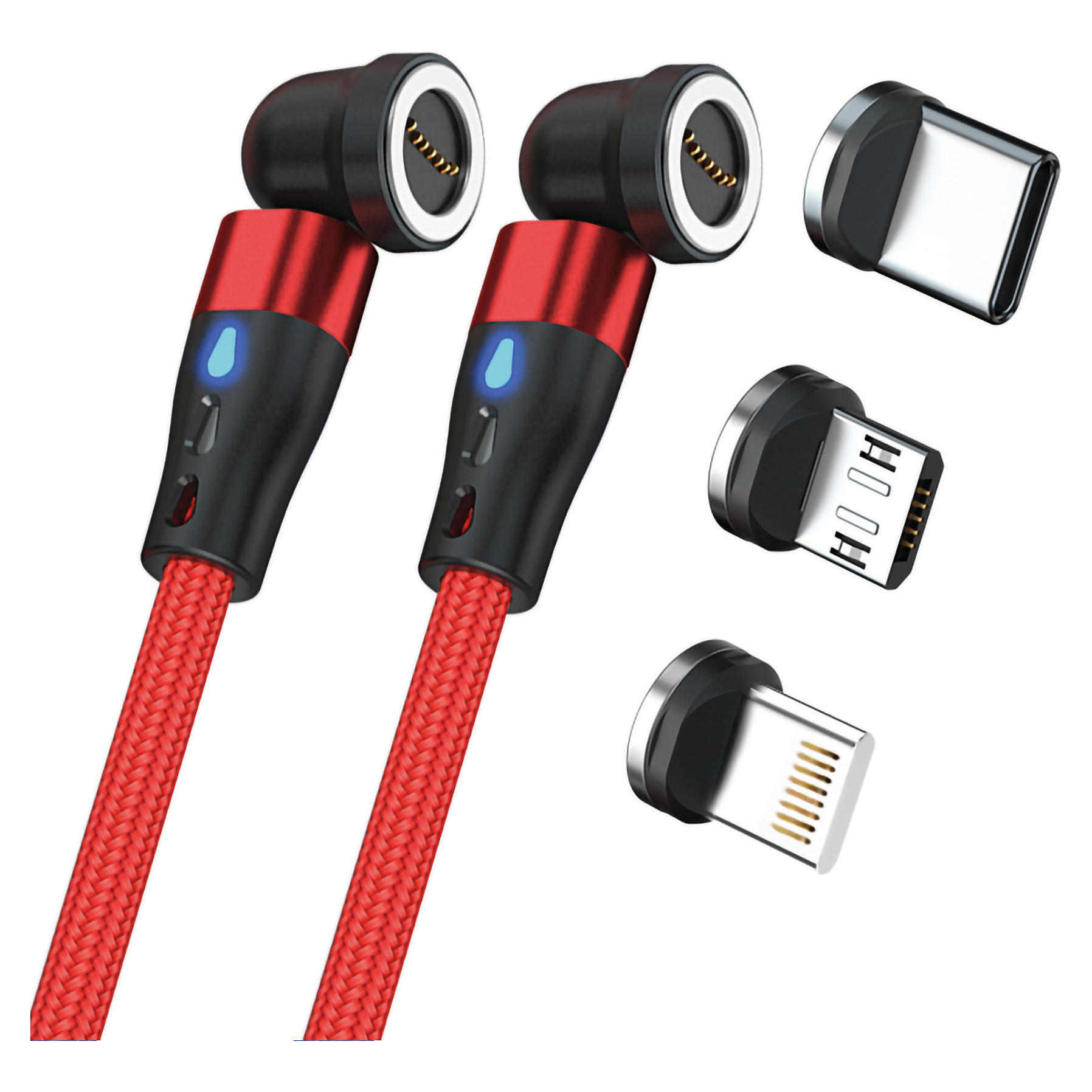 Magnetski kabel za punjenje REALPOWER Connect-M 3-u-1 (USB-C, Micro-USB, Lightning), 1m, crveni-0
