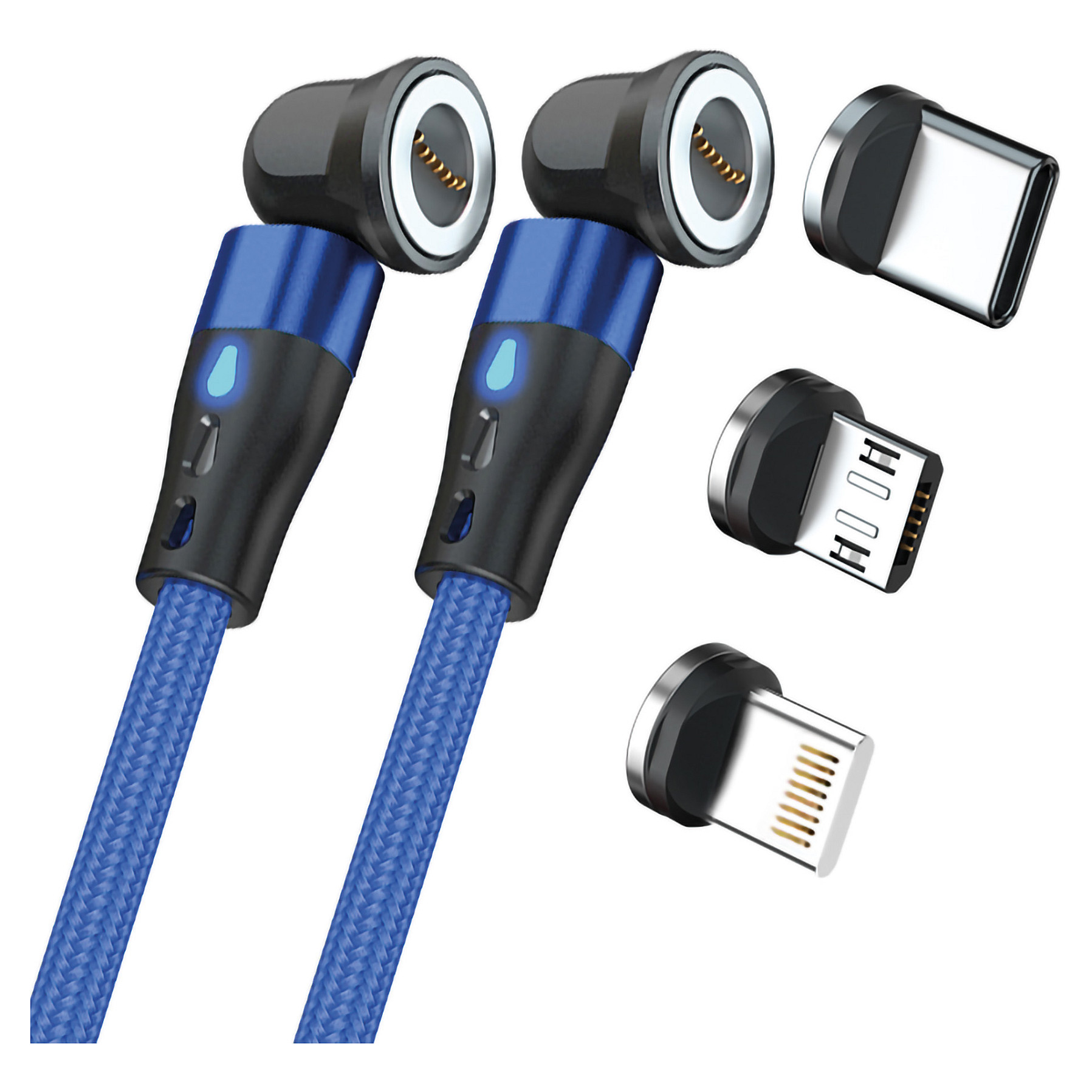 Magnetski kabel za punjenje REALPOWER 3-u-1 (1m, USB-C / Micro-USB / Lightning adapteri) plavi-0