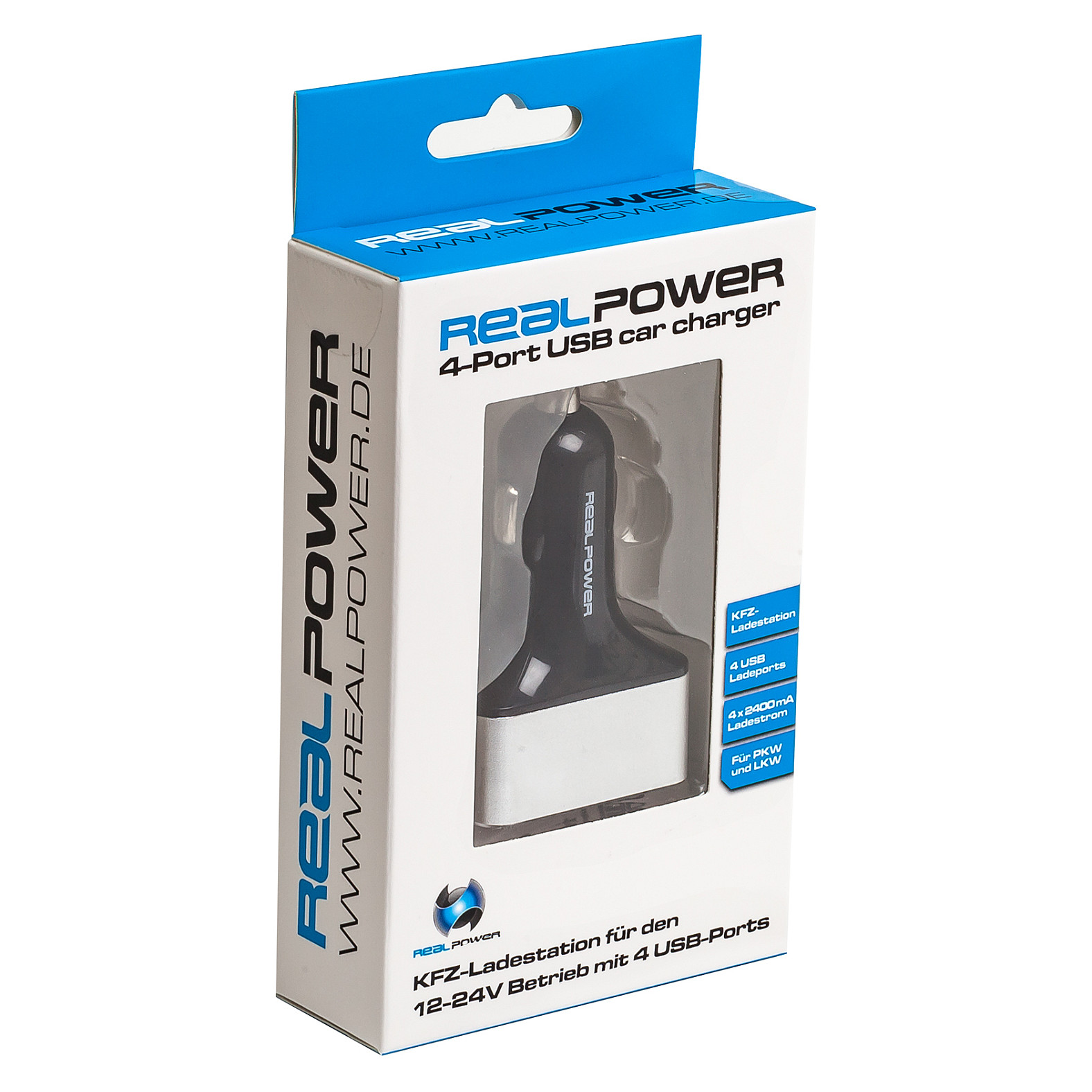 Auto punjač REALPOWER 4-Port USB (2400mA, 4x USB-A)-1