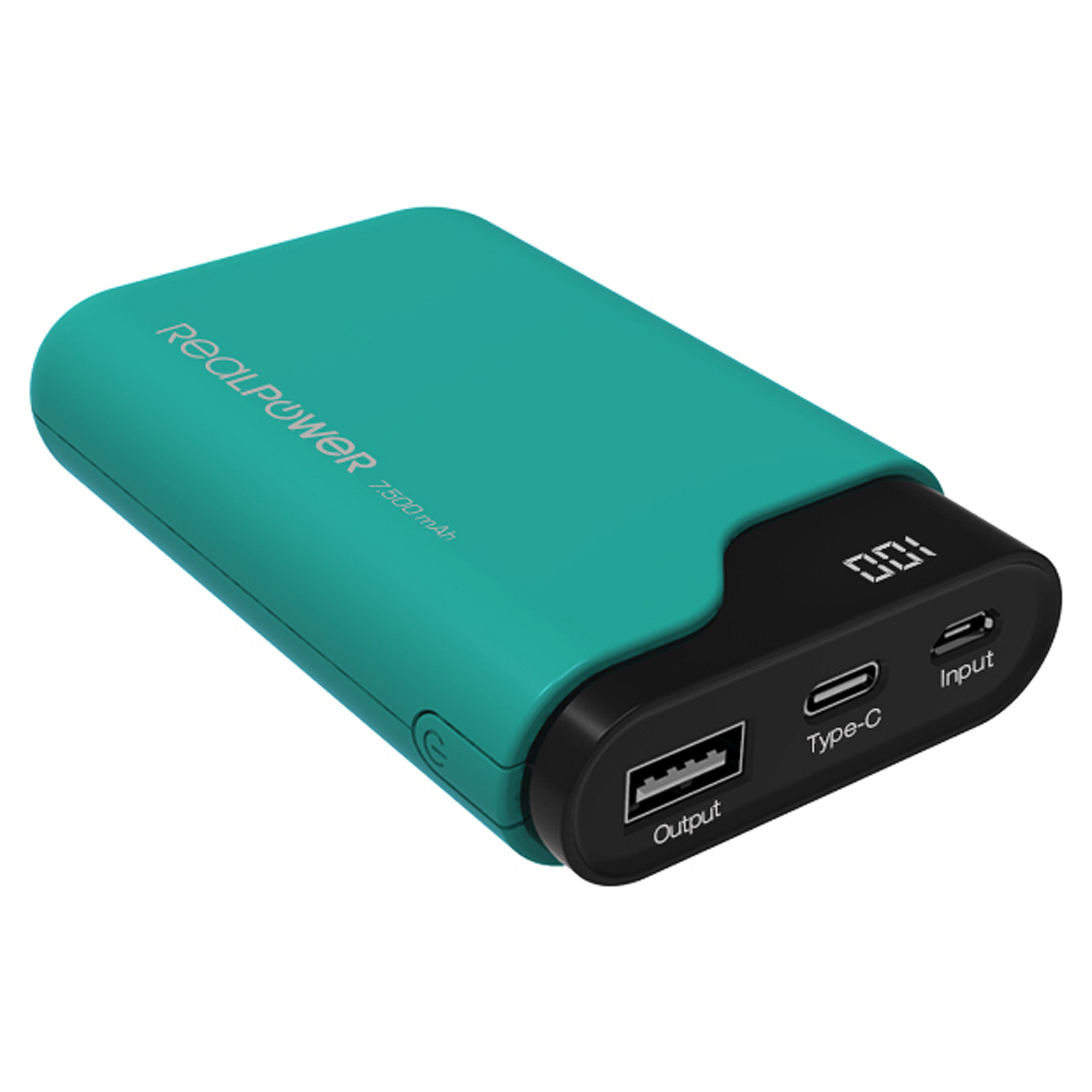Prijenosni punjač REALPOWER PB-7500C (7500 mAh, integrirani USB-C i Lightning kabel, zeleni)-0