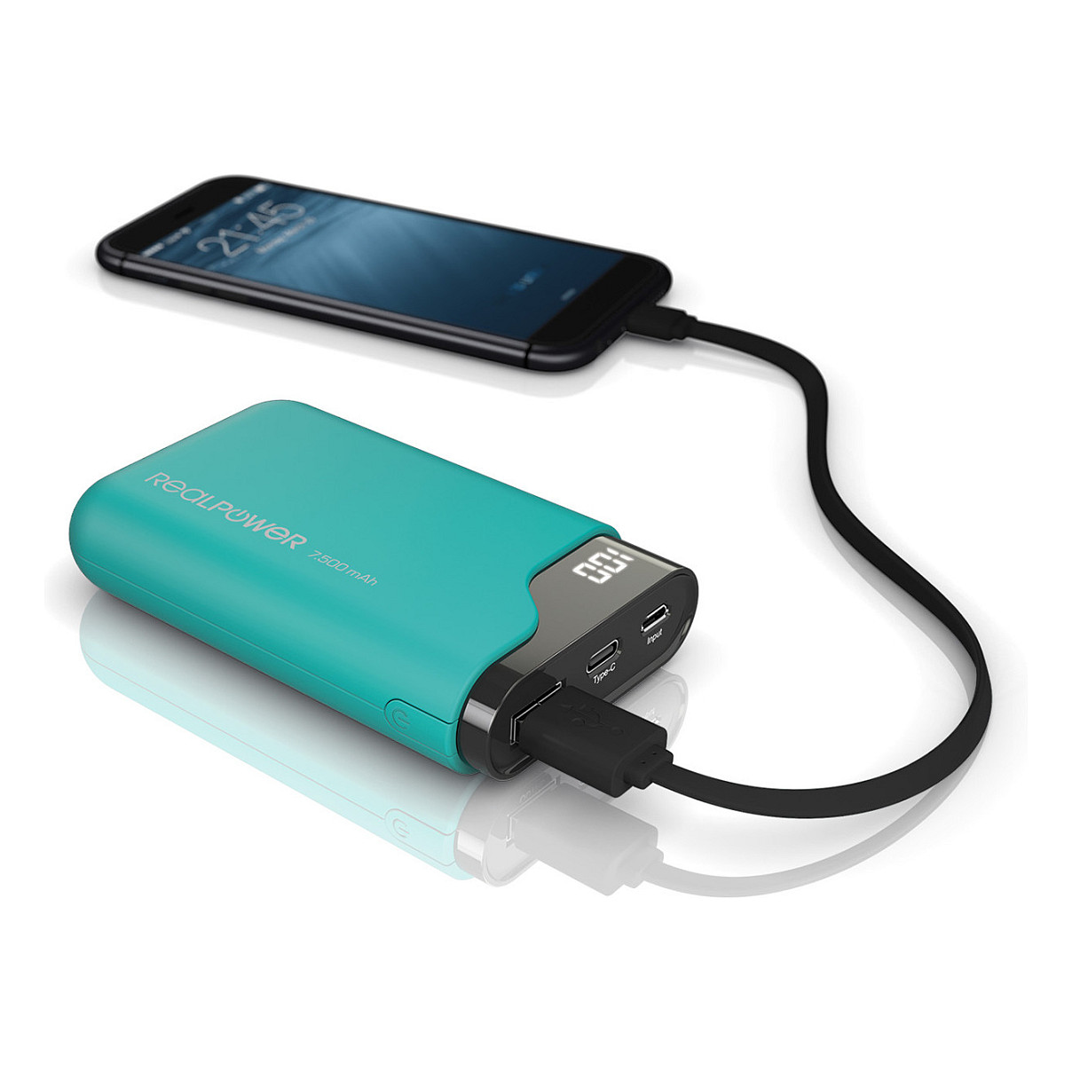 Prijenosni punjač REALPOWER PB-7500C (7500 mAh, integrirani USB-C i Lightning kabel, zeleni)-3