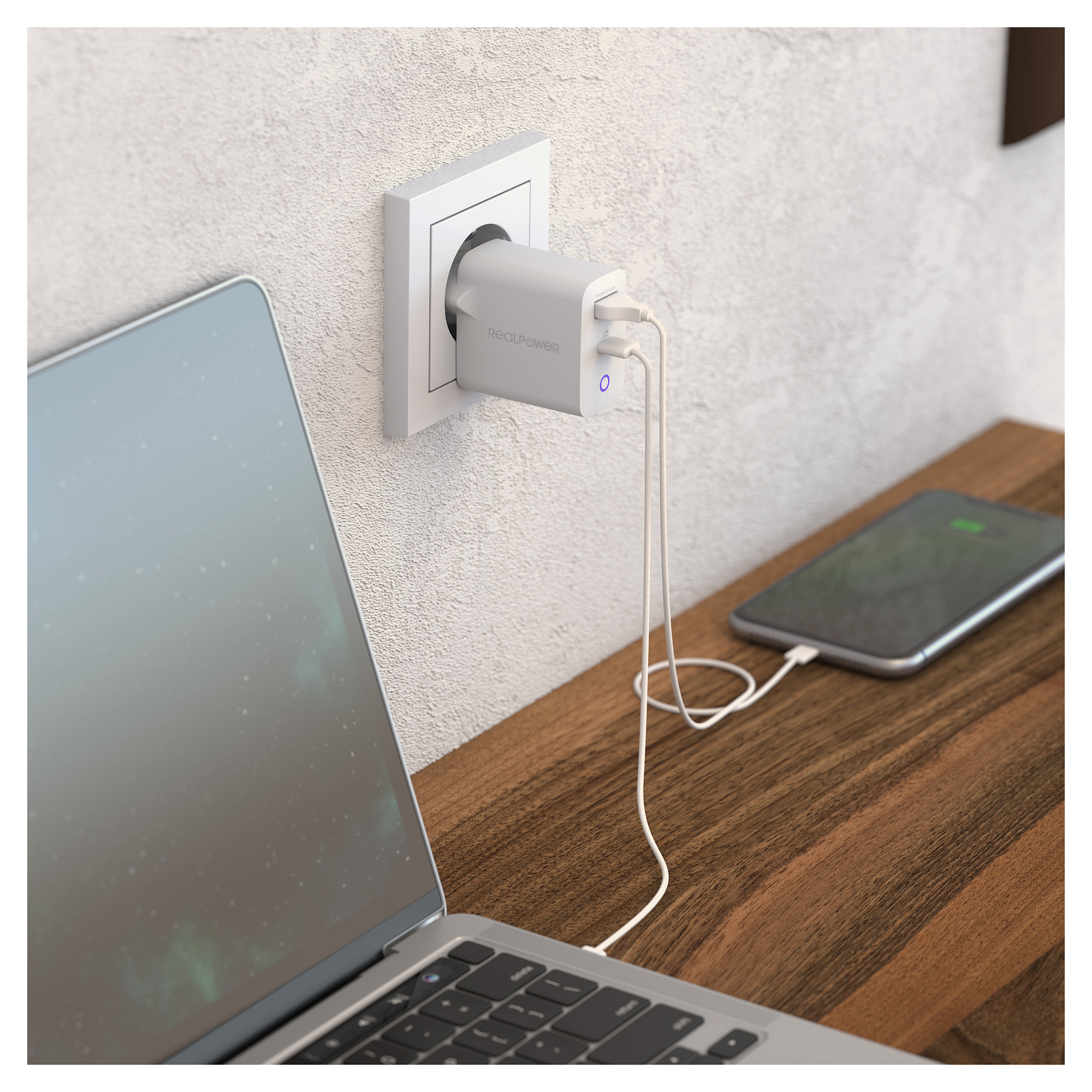 Strujni punjač REALPOWER PC-65 GaN (65W, USB-C, USB-A)-3