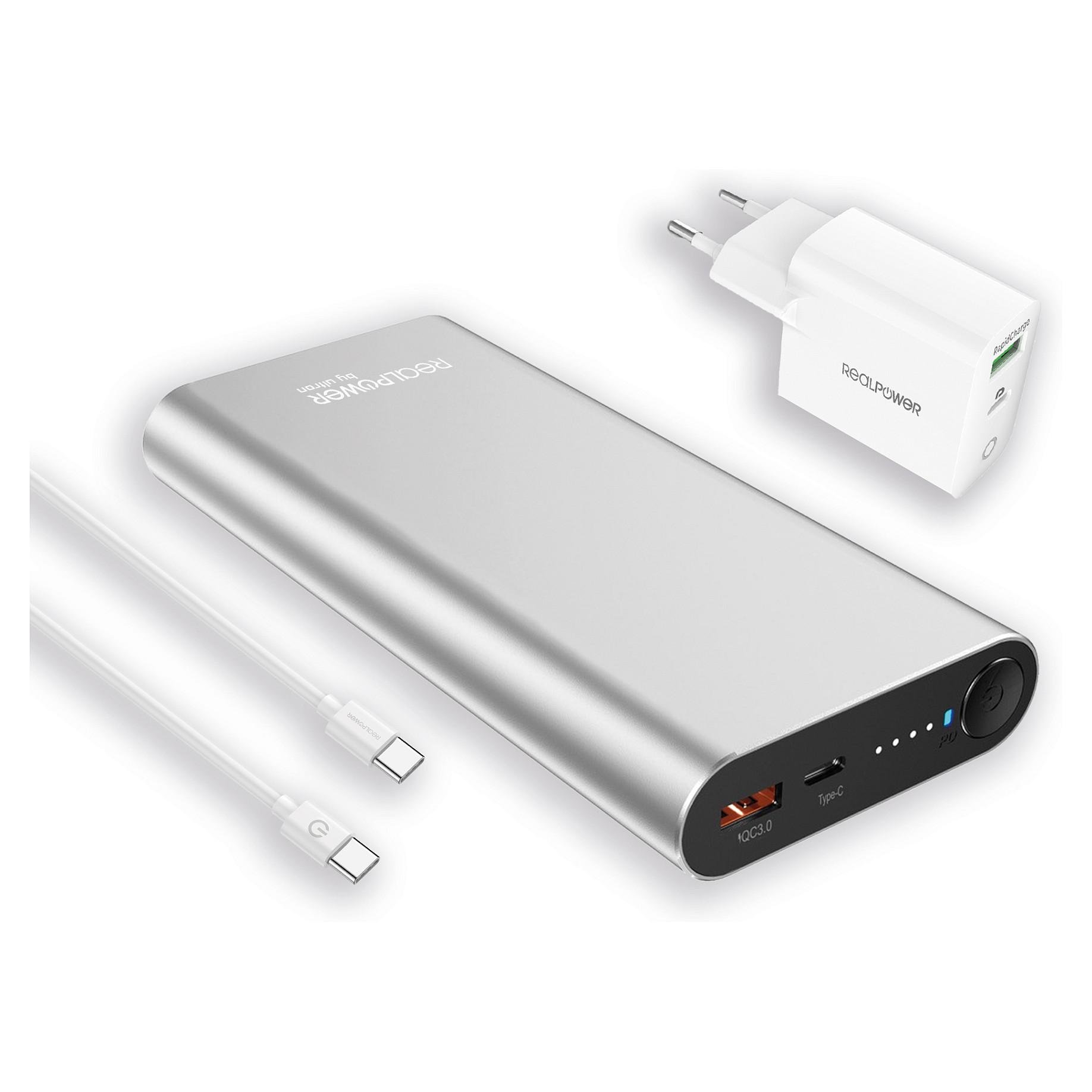 Prijenosni punjač REALPOWER PB-20000PD Pro Set (20000 mAh, 18W PD, Quick Charge 3.0) srebrni-0