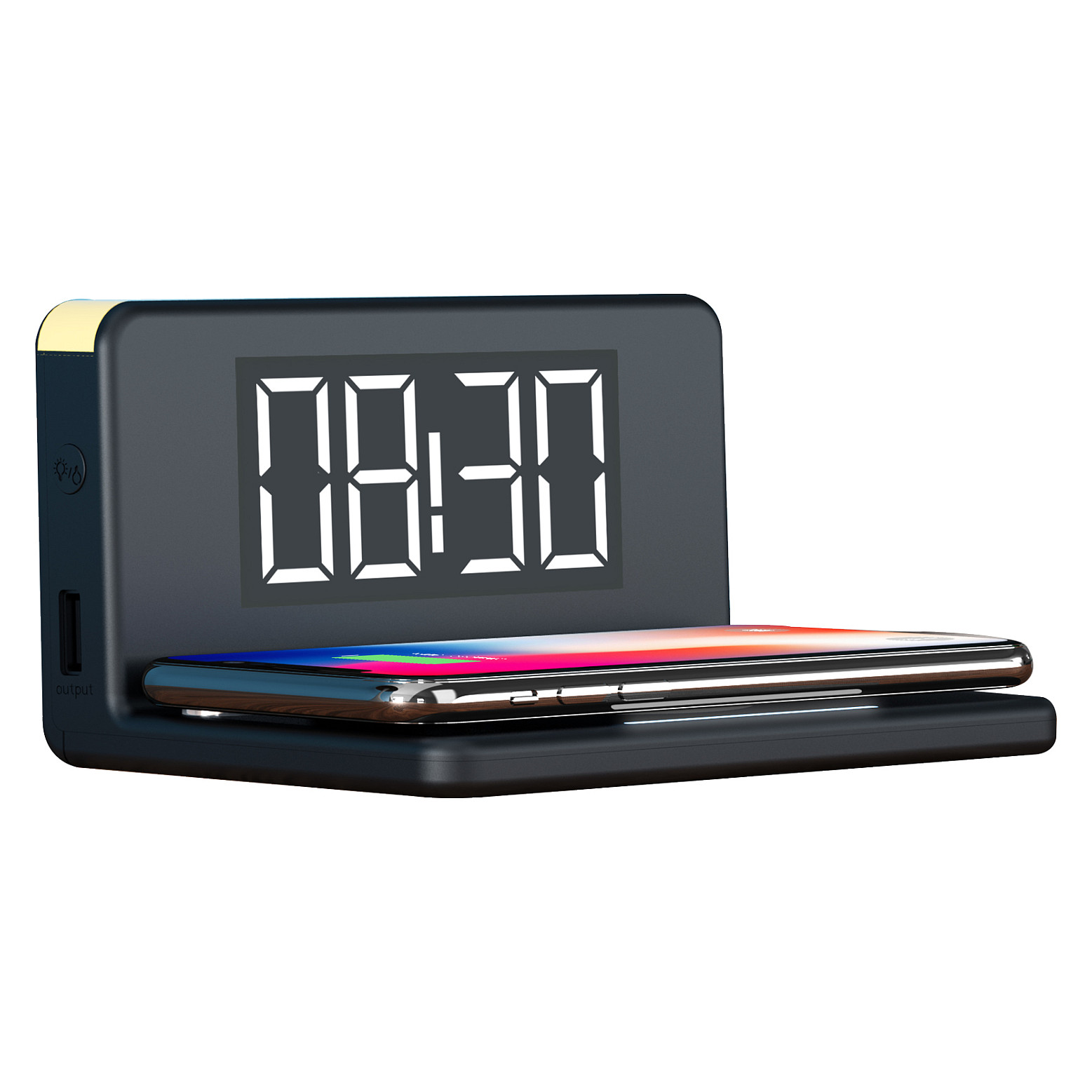 Bežični punjač REALPOWER ChargeAir clock (15W, Qi, USB-A, digitalni sat)-1
