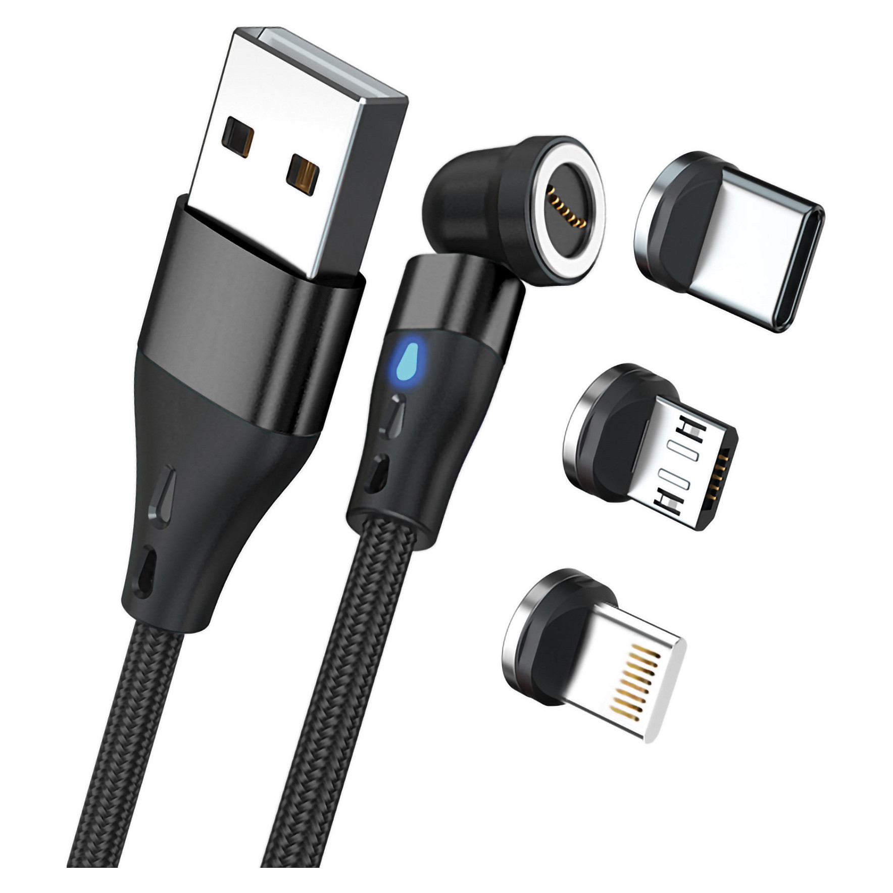 Magnetski kabel za punjenje REALPOWER 3-u-1 (3A, 20 cm, USB-C / Micro-USB / Lightning)-0
