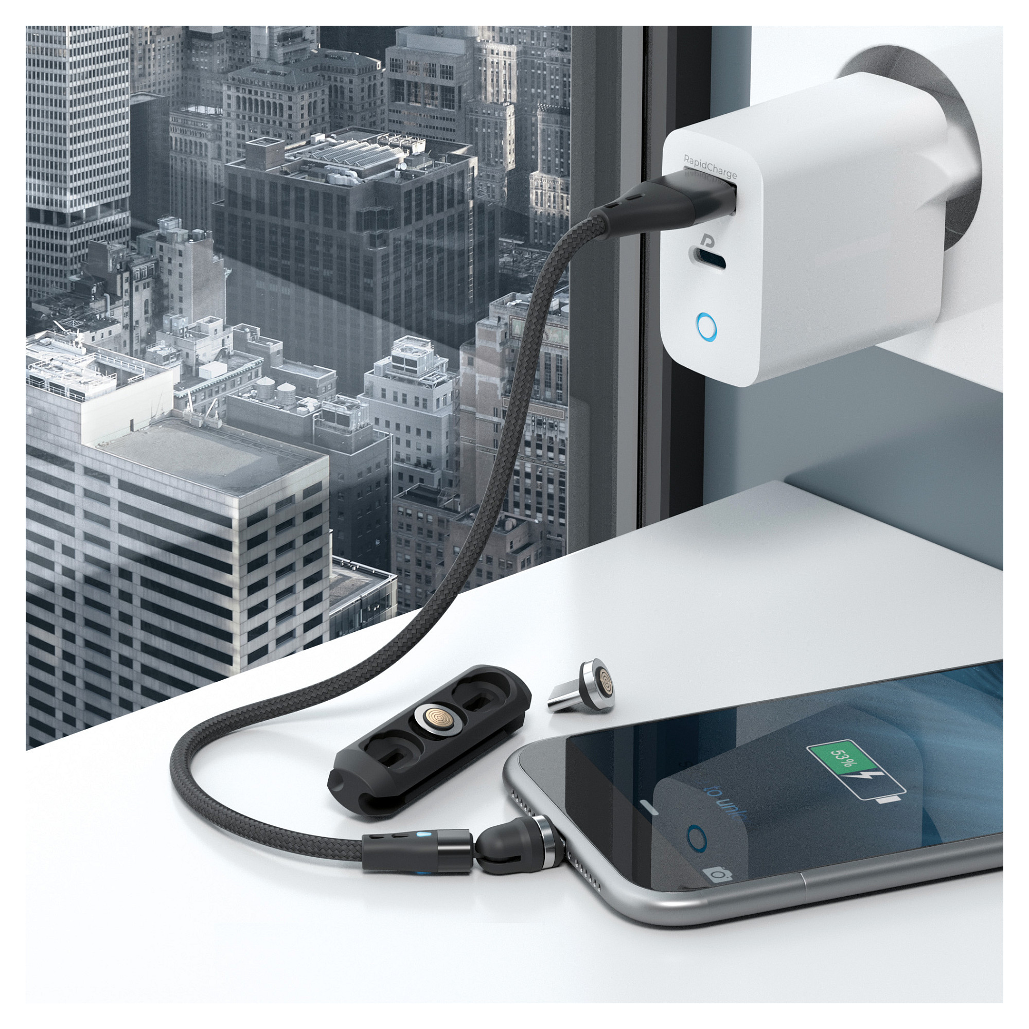 Magnetski kabel za punjenje REALPOWER 3-u-1 (3A, 20 cm, USB-C / Micro-USB / Lightning)-4