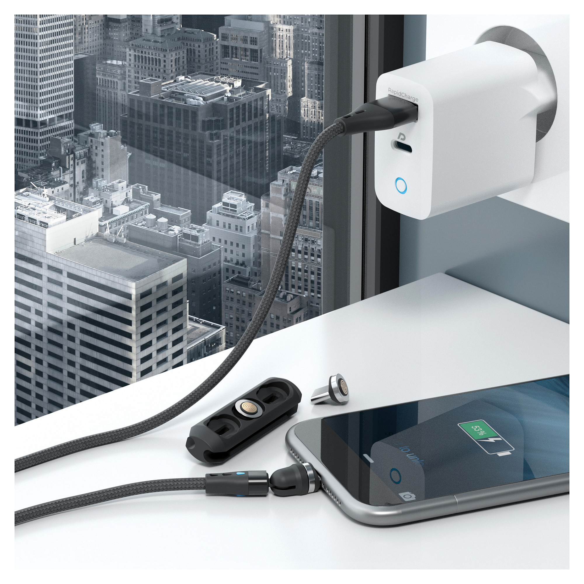 Magnetski kabel za punjenje REALPOWER 3u1 (1m, 3A, USB-C/Lightning/Micro-USB)-4