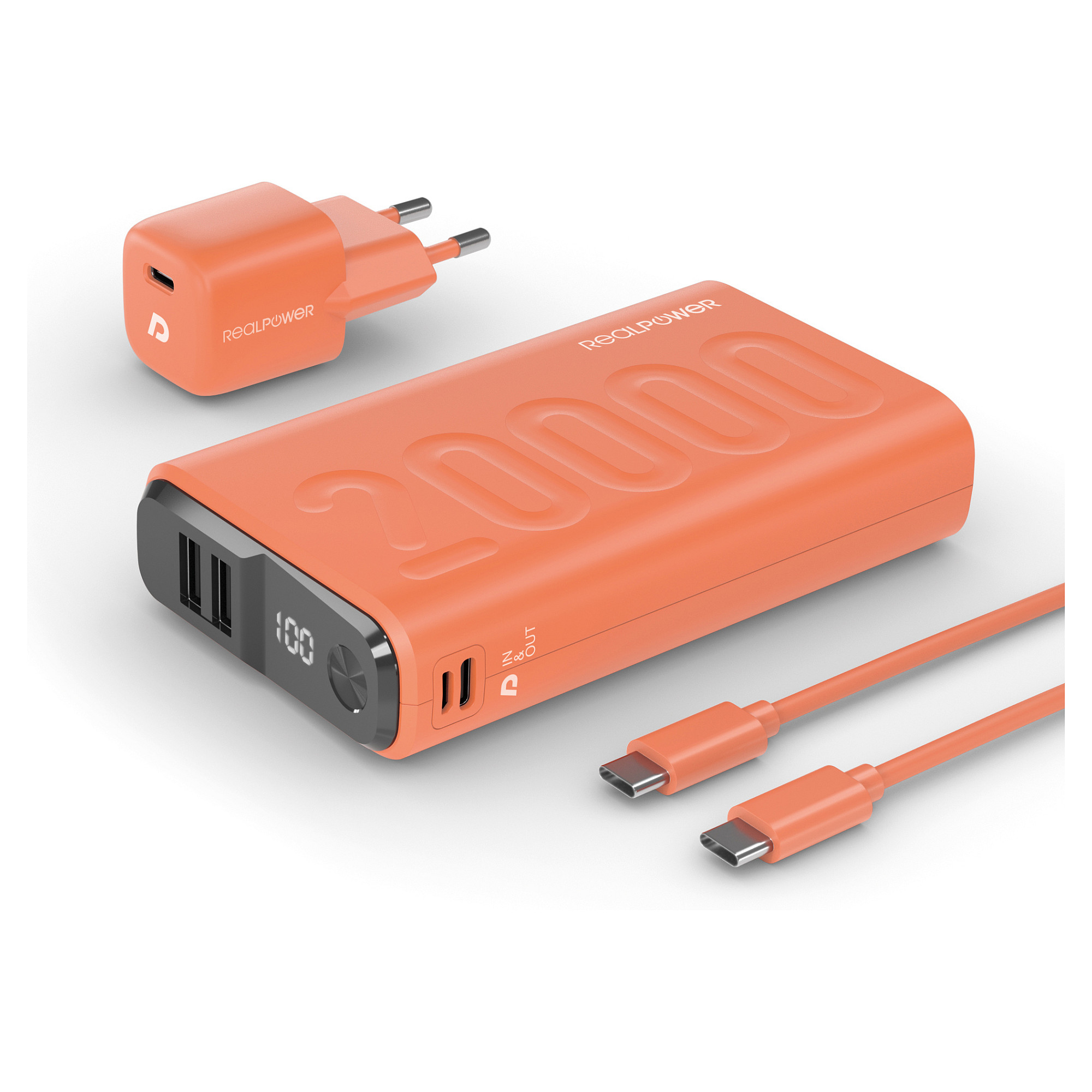 Prijenosni punjač REALPOWER PB-20000 Set (20000 mAh, 20W PD, QC 3.0) narančasti-0